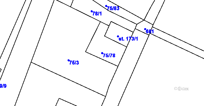 Parcela st. 75/78 v KÚ Ctiněves, Katastrální mapa