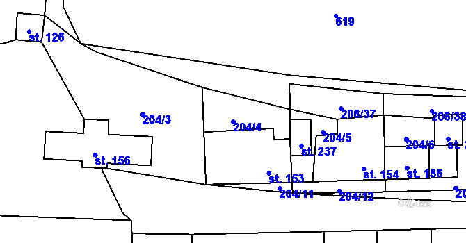 Parcela st. 204/4 v KÚ Ctiněves, Katastrální mapa