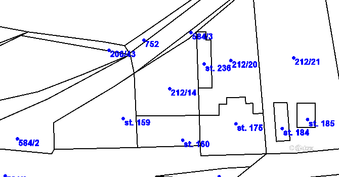 Parcela st. 212/14 v KÚ Ctiněves, Katastrální mapa