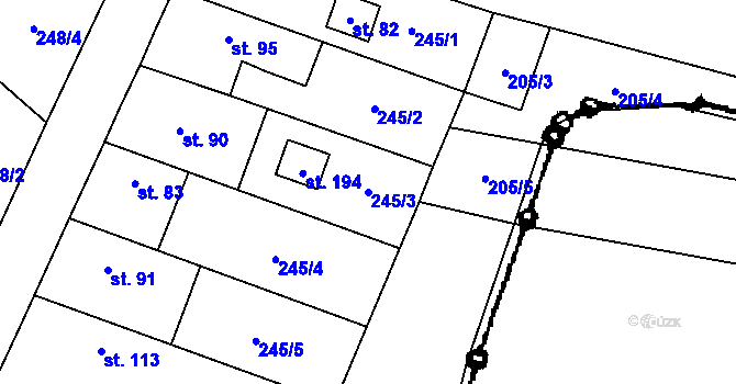 Parcela st. 245/3 v KÚ Ctiněves, Katastrální mapa