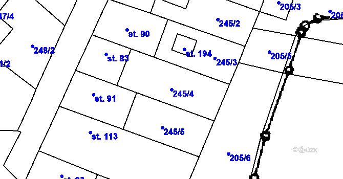 Parcela st. 245/4 v KÚ Ctiněves, Katastrální mapa