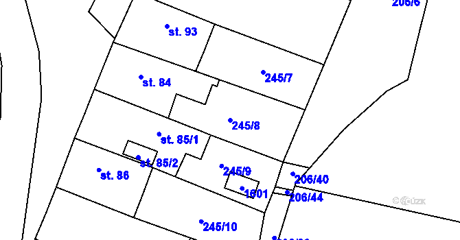 Parcela st. 245/8 v KÚ Ctiněves, Katastrální mapa
