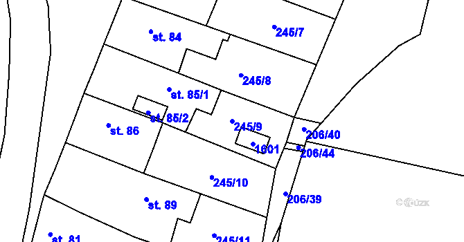 Parcela st. 245/9 v KÚ Ctiněves, Katastrální mapa