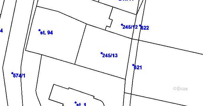 Parcela st. 245/13 v KÚ Ctiněves, Katastrální mapa
