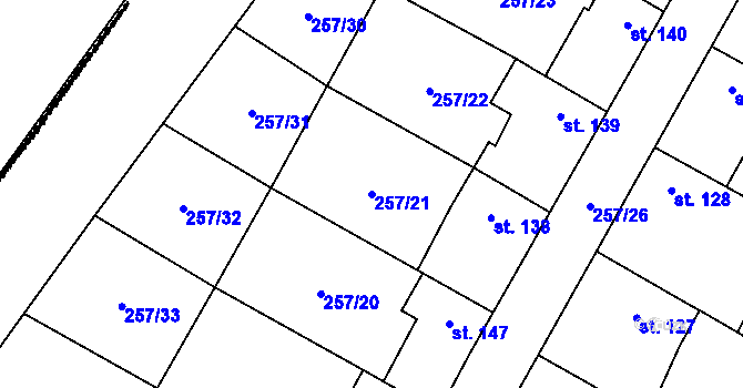 Parcela st. 257/21 v KÚ Ctiněves, Katastrální mapa
