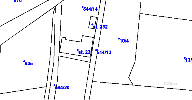 Parcela st. 544/13 v KÚ Ctiněves, Katastrální mapa