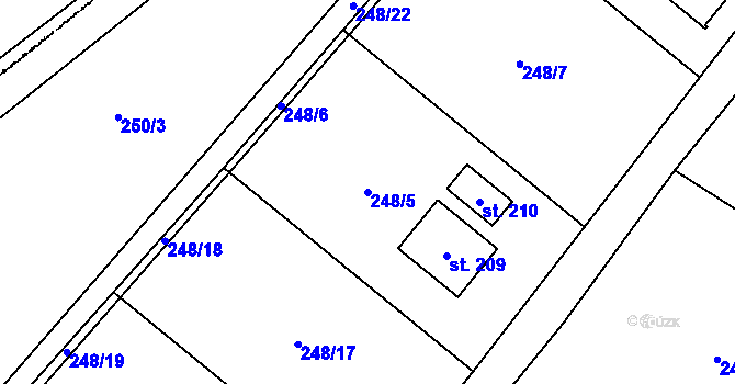 Parcela st. 248/5 v KÚ Ctiněves, Katastrální mapa