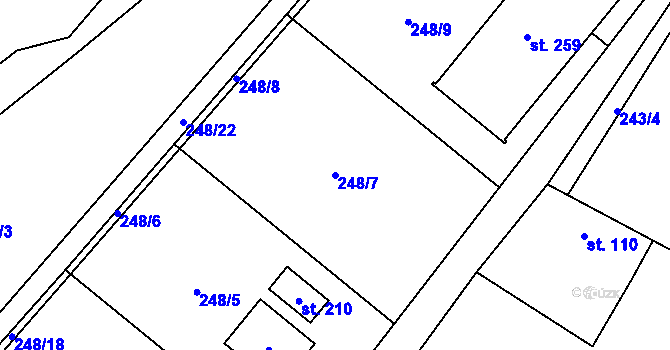 Parcela st. 248/7 v KÚ Ctiněves, Katastrální mapa