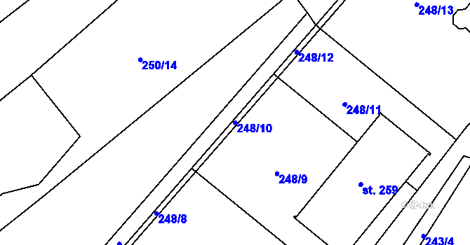 Parcela st. 248/10 v KÚ Ctiněves, Katastrální mapa
