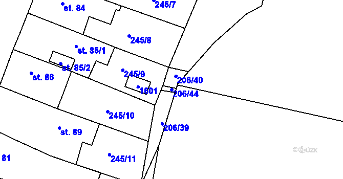 Parcela st. 206/44 v KÚ Ctiněves, Katastrální mapa