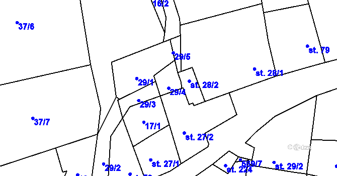 Parcela st. 29/4 v KÚ Ctiněves, Katastrální mapa