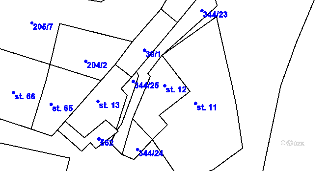 Parcela st. 12 v KÚ Černouček, Katastrální mapa