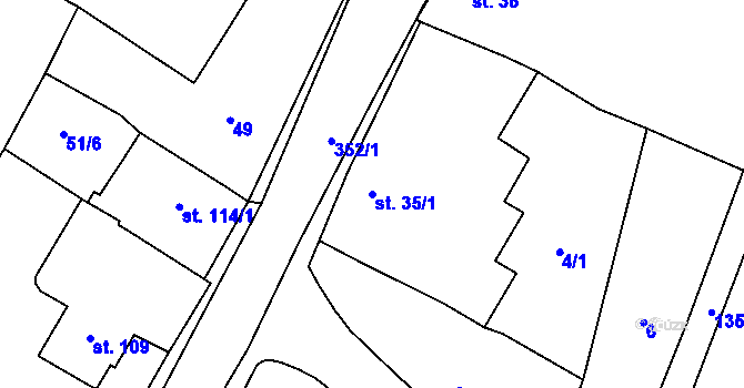 Parcela st. 35/1 v KÚ Černouček, Katastrální mapa