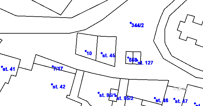 Parcela st. 45 v KÚ Černouček, Katastrální mapa