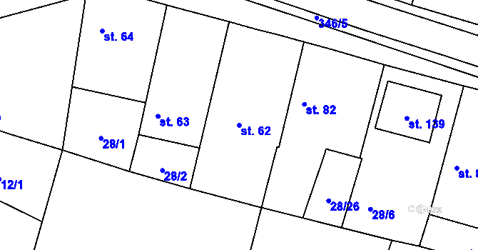 Parcela st. 62 v KÚ Černouček, Katastrální mapa