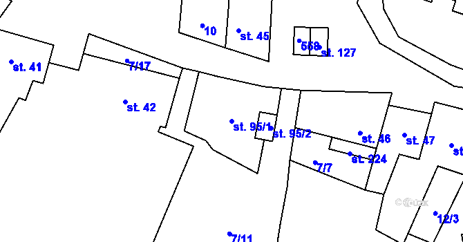 Parcela st. 95/1 v KÚ Černouček, Katastrální mapa