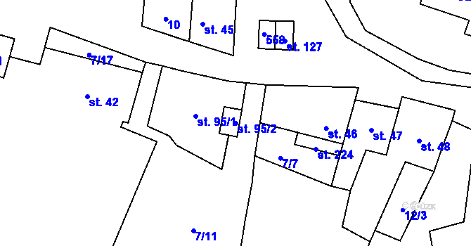 Parcela st. 95/2 v KÚ Černouček, Katastrální mapa