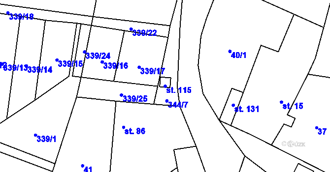Parcela st. 115 v KÚ Černouček, Katastrální mapa