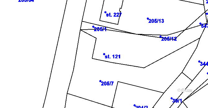 Parcela st. 121 v KÚ Černouček, Katastrální mapa