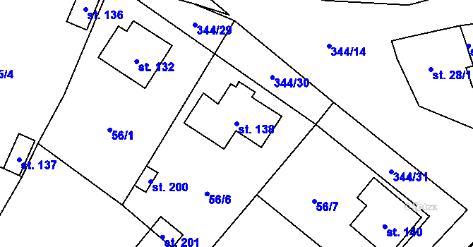 Parcela st. 138 v KÚ Černouček, Katastrální mapa