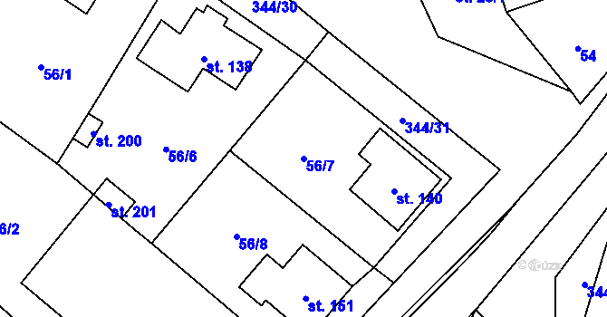 Parcela st. 56/7 v KÚ Černouček, Katastrální mapa