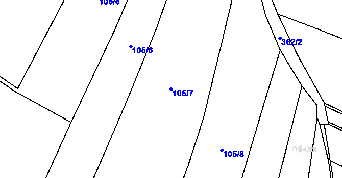 Parcela st. 105/7 v KÚ Černouček, Katastrální mapa