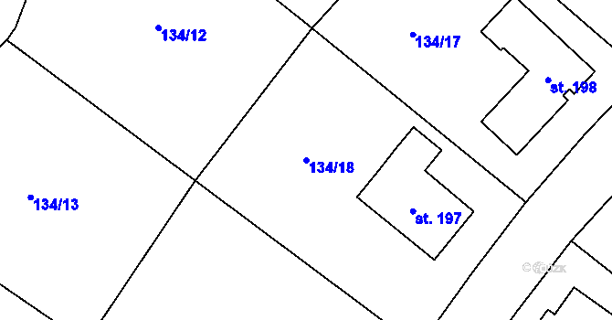 Parcela st. 134/18 v KÚ Černouček, Katastrální mapa
