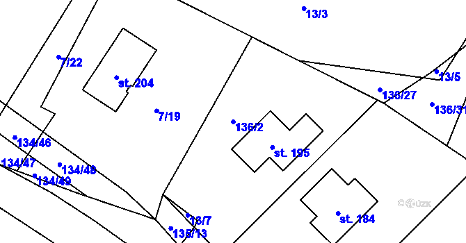 Parcela st. 136/2 v KÚ Černouček, Katastrální mapa