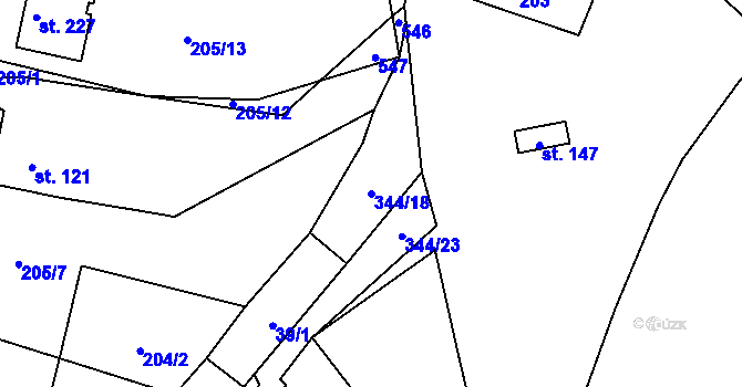 Parcela st. 344/18 v KÚ Černouček, Katastrální mapa