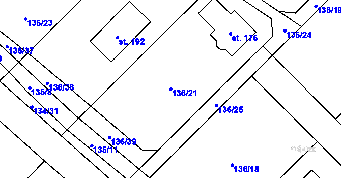 Parcela st. 136/21 v KÚ Černouček, Katastrální mapa