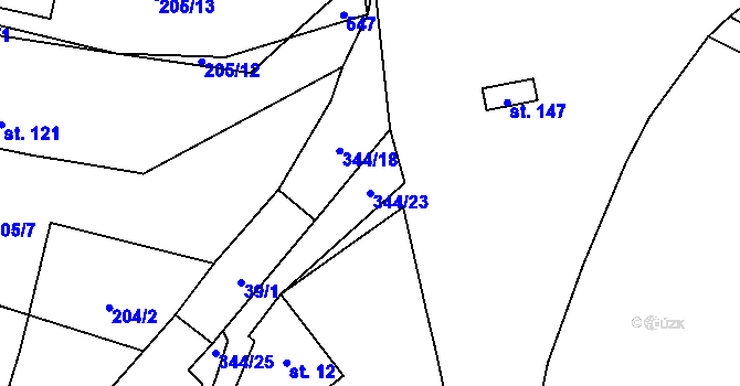 Parcela st. 344/23 v KÚ Černouček, Katastrální mapa