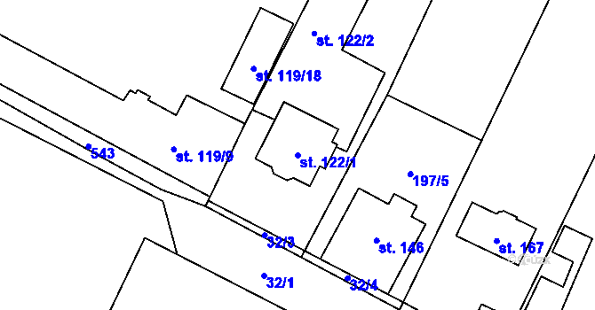 Parcela st. 122/1 v KÚ Černouček, Katastrální mapa