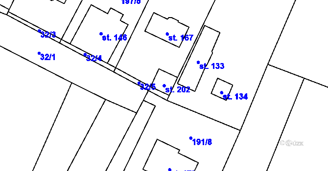 Parcela st. 202 v KÚ Černouček, Katastrální mapa