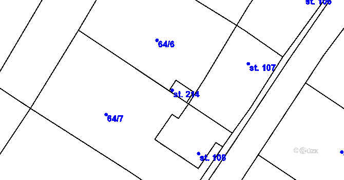 Parcela st. 214 v KÚ Černouček, Katastrální mapa