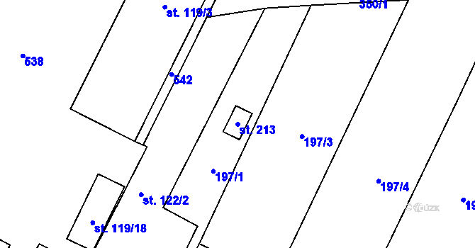Parcela st. 213 v KÚ Černouček, Katastrální mapa