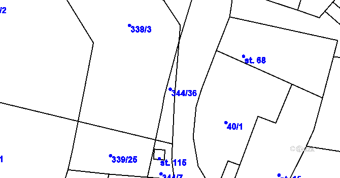 Parcela st. 344/36 v KÚ Černouček, Katastrální mapa
