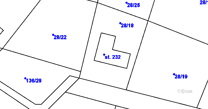 Parcela st. 232 v KÚ Černouček, Katastrální mapa