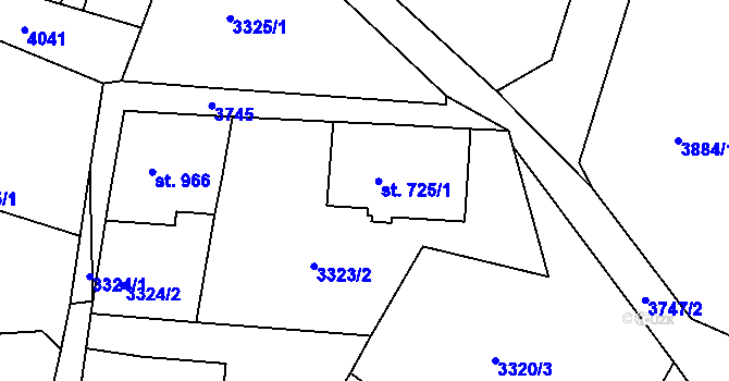 Parcela st. 725/1 v KÚ Cvikov, Katastrální mapa