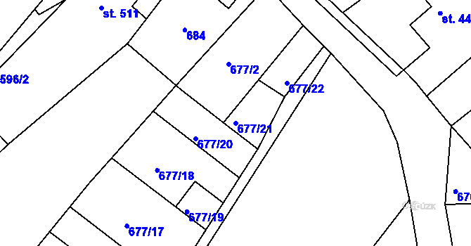 Parcela st. 677/21 v KÚ Cvikov, Katastrální mapa