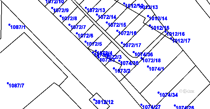 Parcela st. 1072/3 v KÚ Cvikov, Katastrální mapa