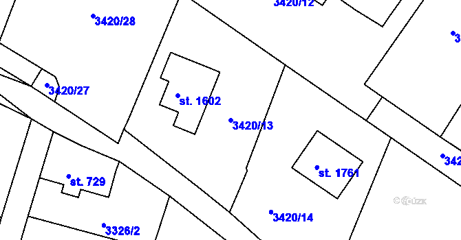 Parcela st. 3420/13 v KÚ Cvikov, Katastrální mapa