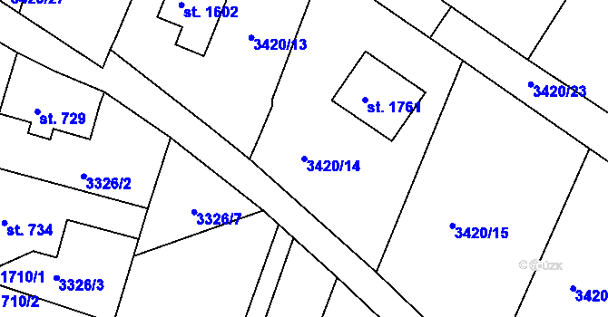 Parcela st. 3420/14 v KÚ Cvikov, Katastrální mapa