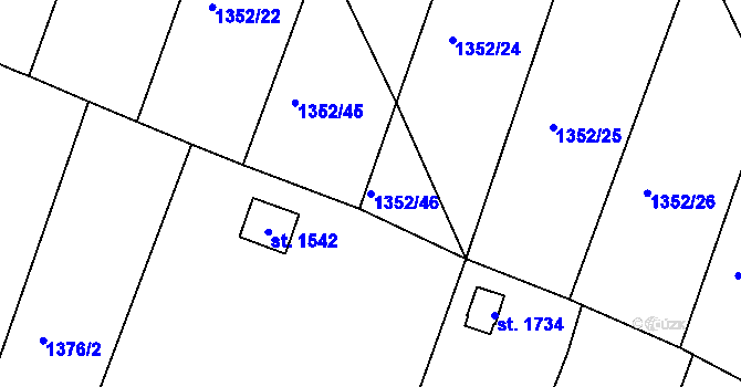 Parcela st. 1352/46 v KÚ Cvikov, Katastrální mapa