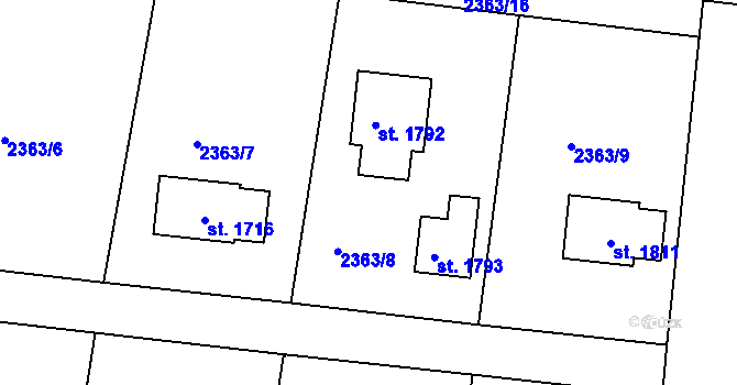 Parcela st. 2363/8 v KÚ Cvikov, Katastrální mapa