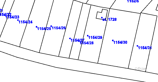 Parcela st. 1154/28 v KÚ Cvikov, Katastrální mapa