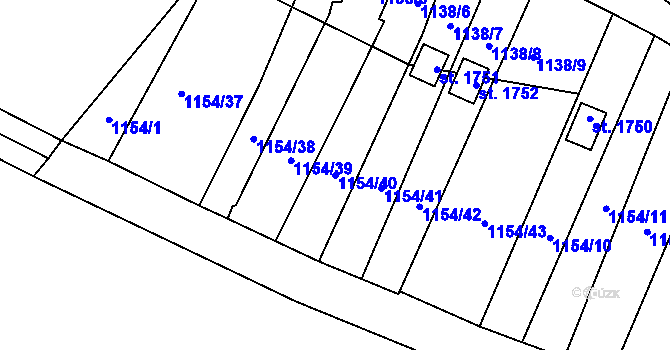 Parcela st. 1154/40 v KÚ Cvikov, Katastrální mapa