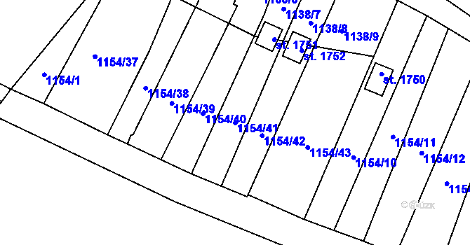 Parcela st. 1154/41 v KÚ Cvikov, Katastrální mapa