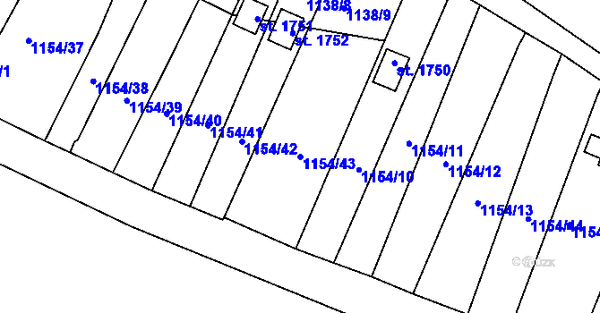 Parcela st. 1154/43 v KÚ Cvikov, Katastrální mapa