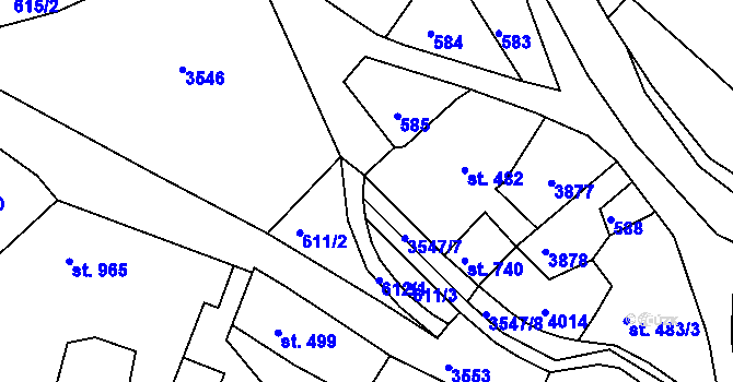 Parcela st. 612/2 v KÚ Cvikov, Katastrální mapa