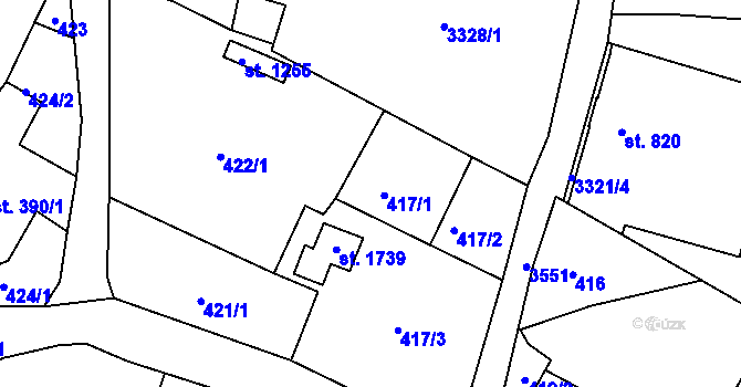 Parcela st. 417/1 v KÚ Cvikov, Katastrální mapa